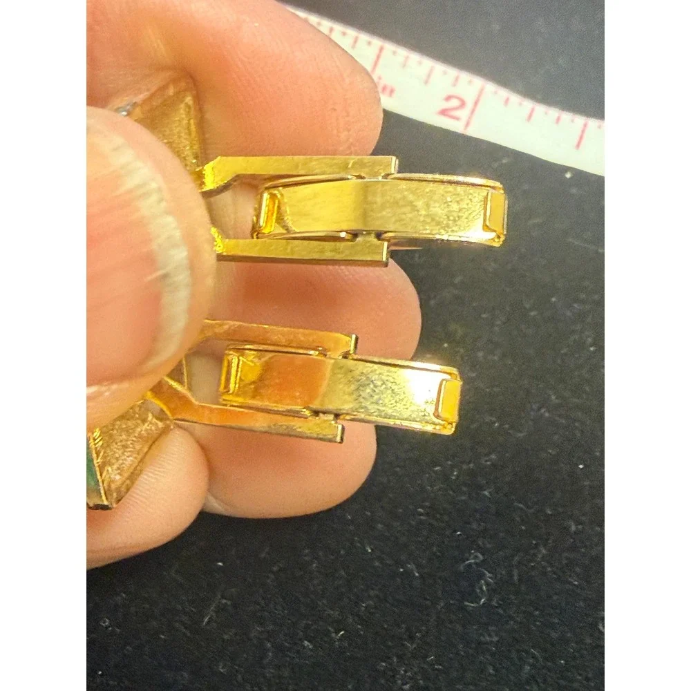 Vintage Mid Century Modern Gold Tone Textured Geometric Square Cufflinks